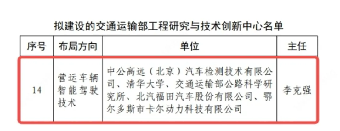 交通部首批！卡尔动力参与项目入选部级科技创新平台，共建自动驾驶货运产业国家级创新高地